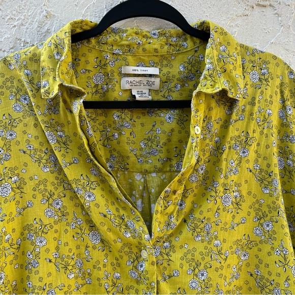 RACHEL ZOE Shirt Top Women XS Linen Button Down Boxy Floral Resort Lagenlook - Picture 2 of 8